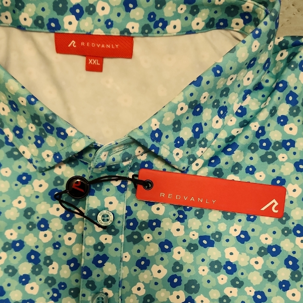 Men's Blue Micro-Flower Print Polo - Picture 5 of 8